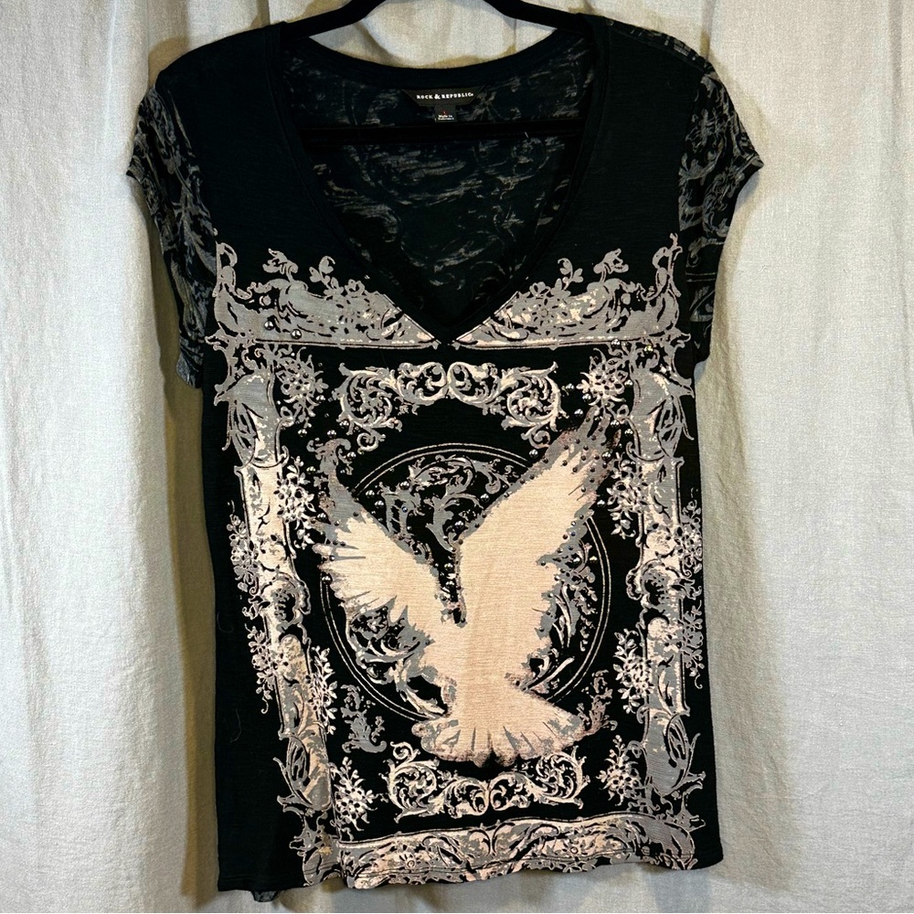 Rock & Republic Sz L Cap Sleeve Tee